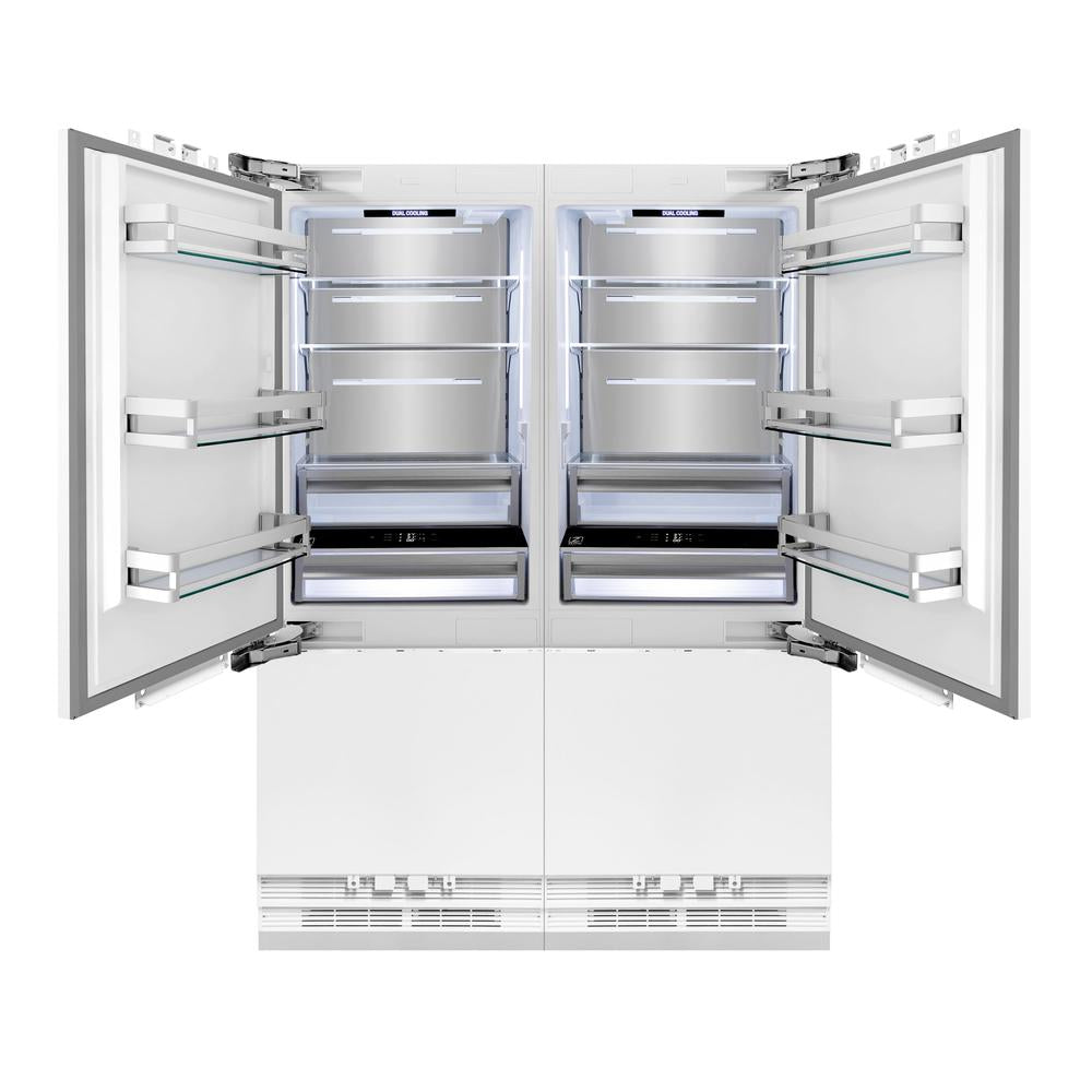 ZLINE Autograph Edition 60-inch refrigerator, panel ready with bright white interior and polished gold accents RBIVZ-60-G, front view