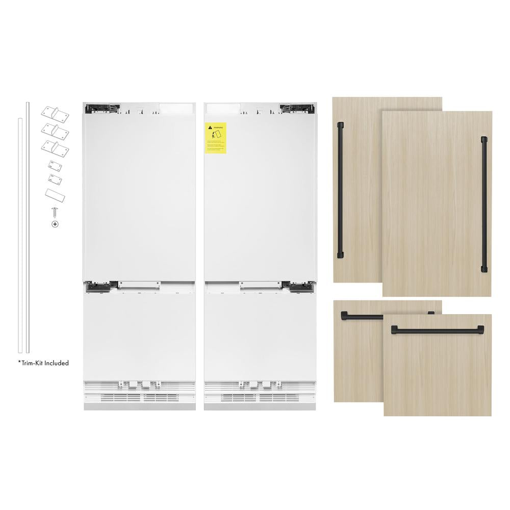 ZLINE Autograph Edition 60-inch refrigerator, panel ready with bright white interior and matte black accents RBIVZ-60-MB, front view
