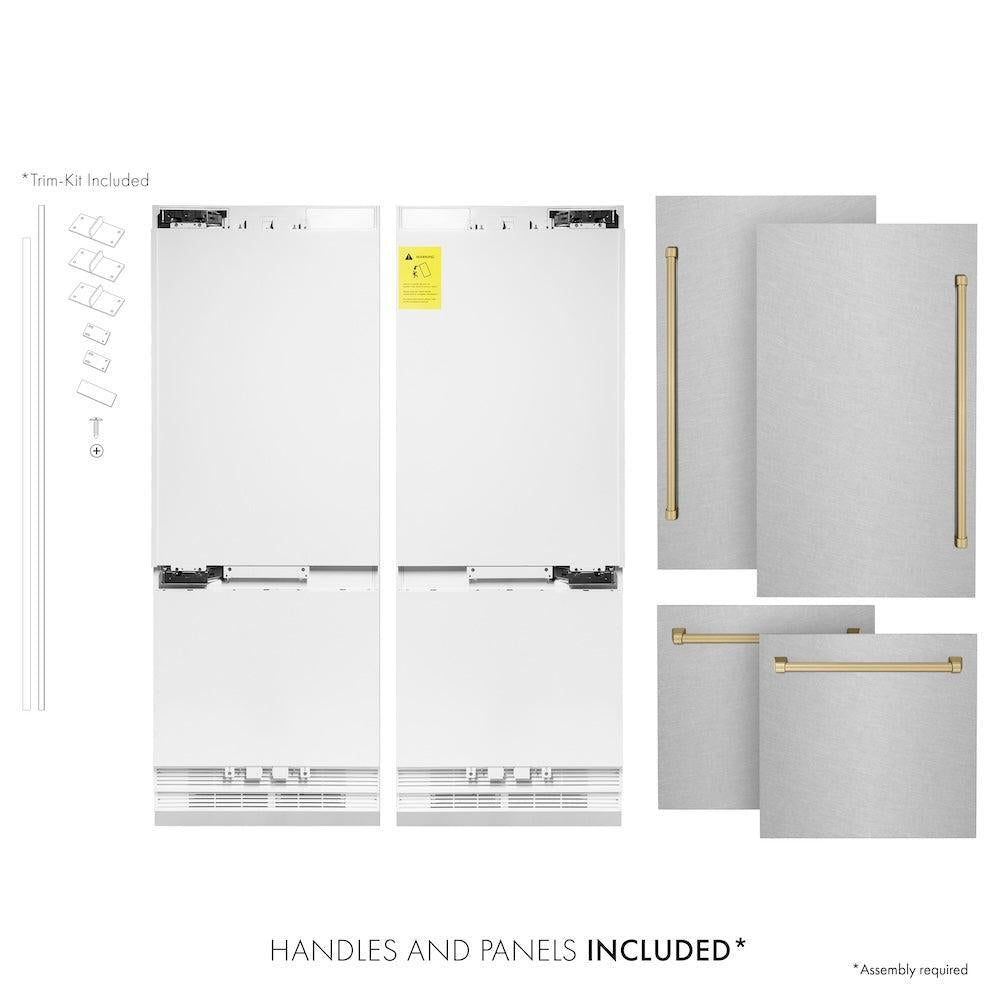 ZLINE Autograph Edition 60-inch refrigerator in satin stainless steel with bright white interior and champagne bronze accents RBIVZ-SN-60-CB, front view