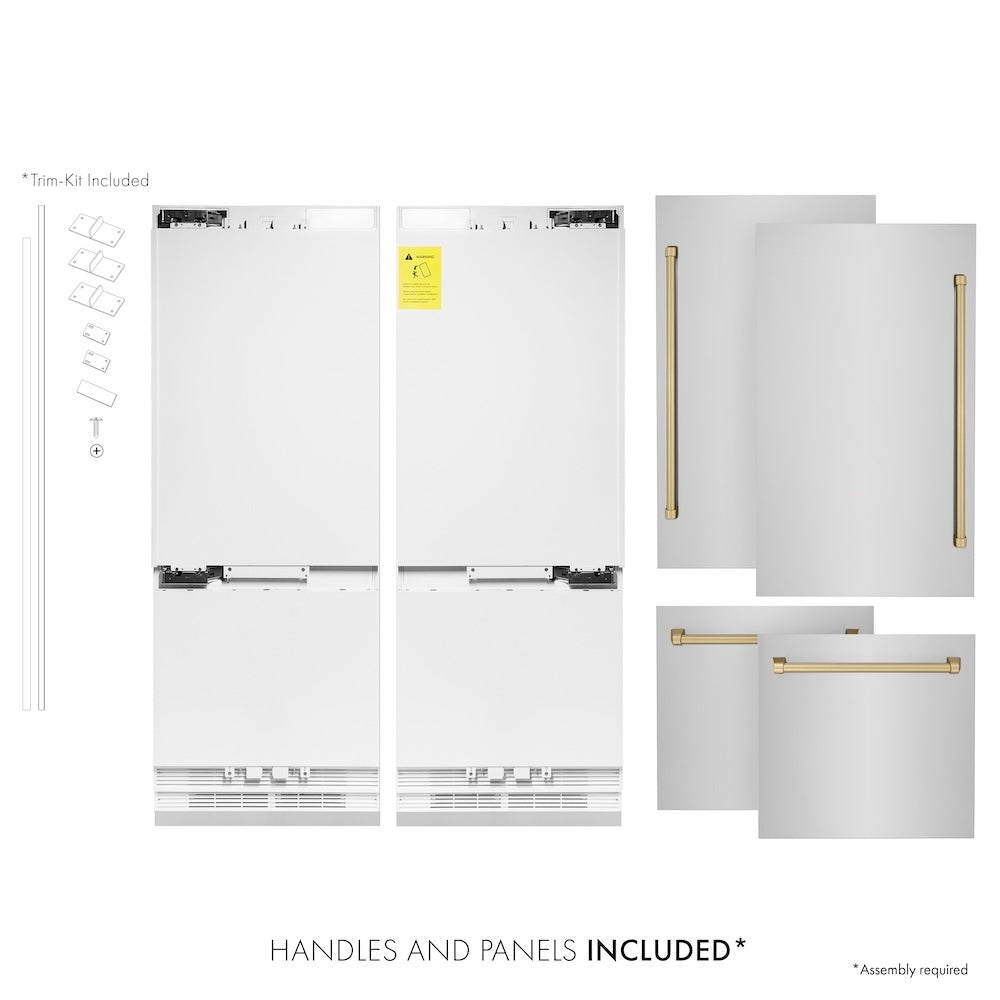 ZLINE Autograph Edition 60-inch refrigerator in stainless steel with bright white interior and champagne bronze accents RBIVZ-304-60-CB, front view