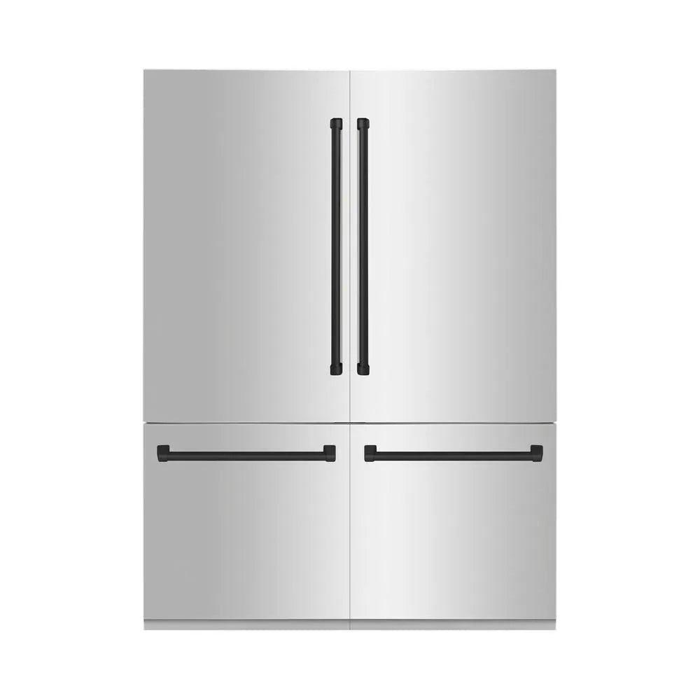 ZLINE Autograph Edition 60-inch refrigerator in stainless steel with bright white interior and matte black accents RBIVZ-304-60-MB