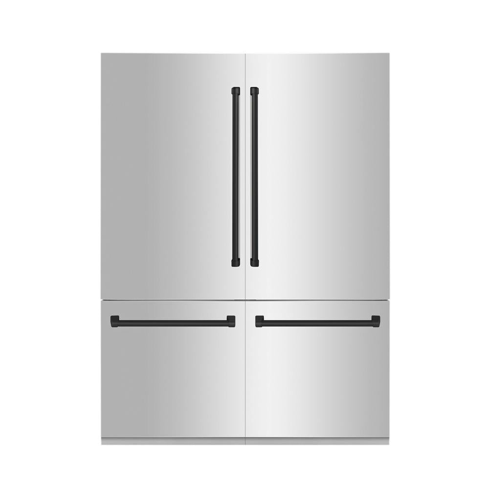 ZLINE Autograph Edition 60-inch refrigerator in stainless steel with bright white interior and matte black accents RBIVZ-304-60-MB, front view
