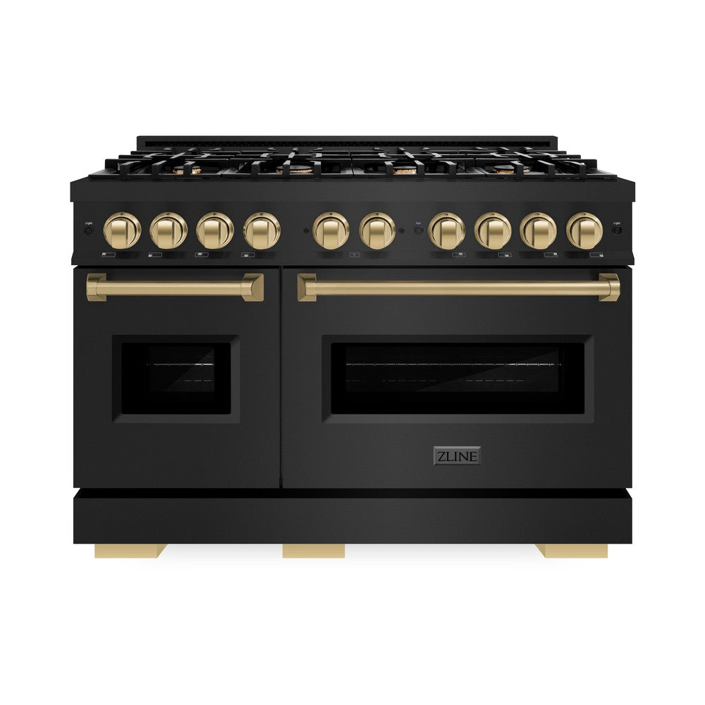 ZLINE Autograph Edition Classic 48-inch range in black stainless steel and champagne bronze accents CDRBZ-48-CB, front view