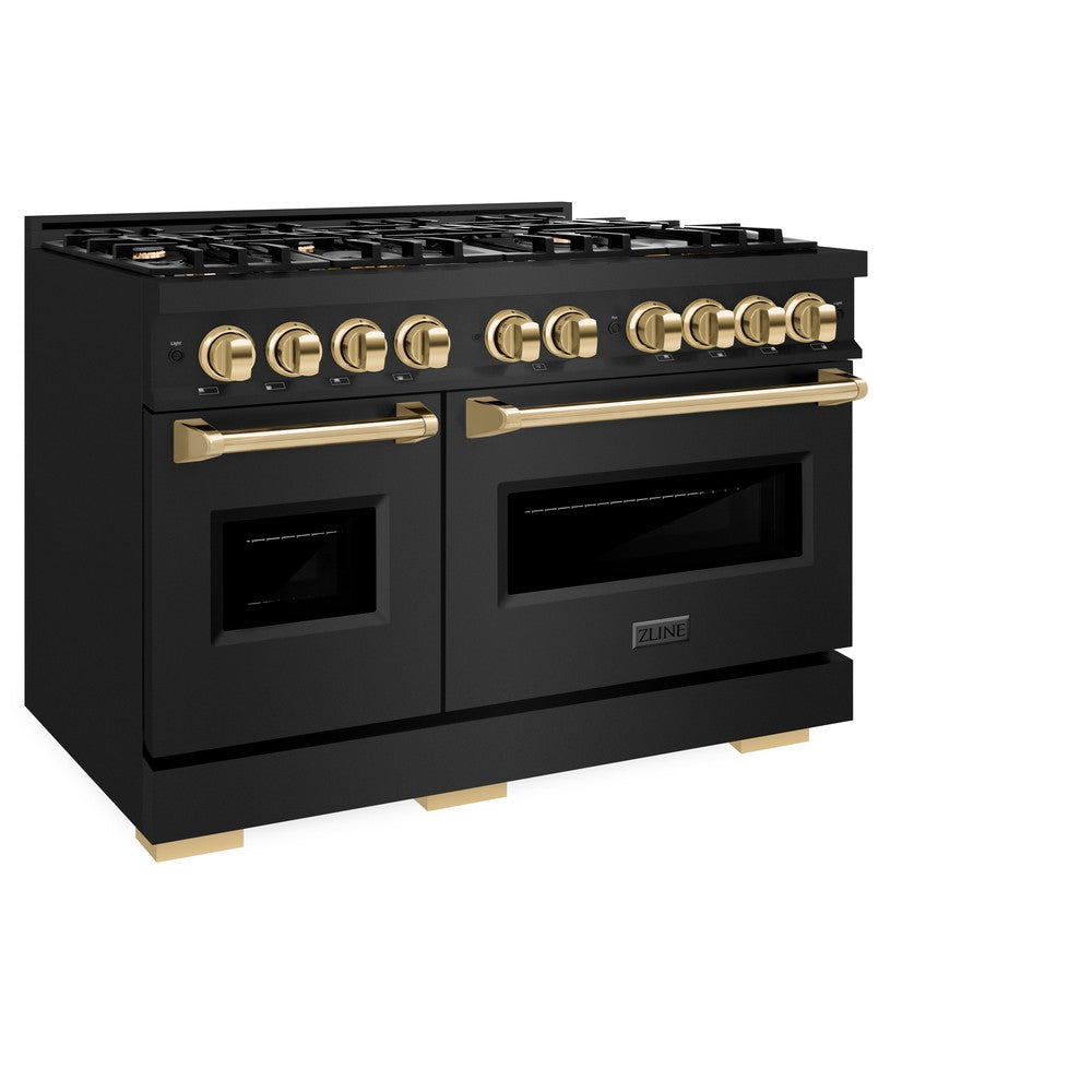 ZLINE Autograph Edition Classic 48-inch range in black stainless steel and polished gold accents CDRBZ-48-G, view 3