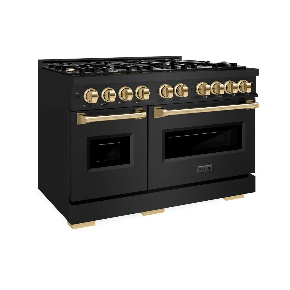 ZLINE Autograph Edition Classic 48-inch range in black stainless steel and polished gold accents CGRBZ-48-G
