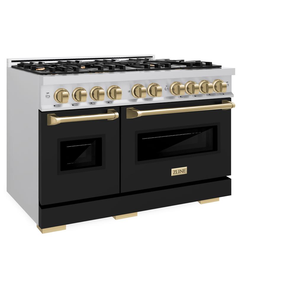 ZLINE Autograph Edition Classic 48-inch range in stainless steel with black matte door and champagne bronze accents CDRZ-BLM-48-CB, view 5