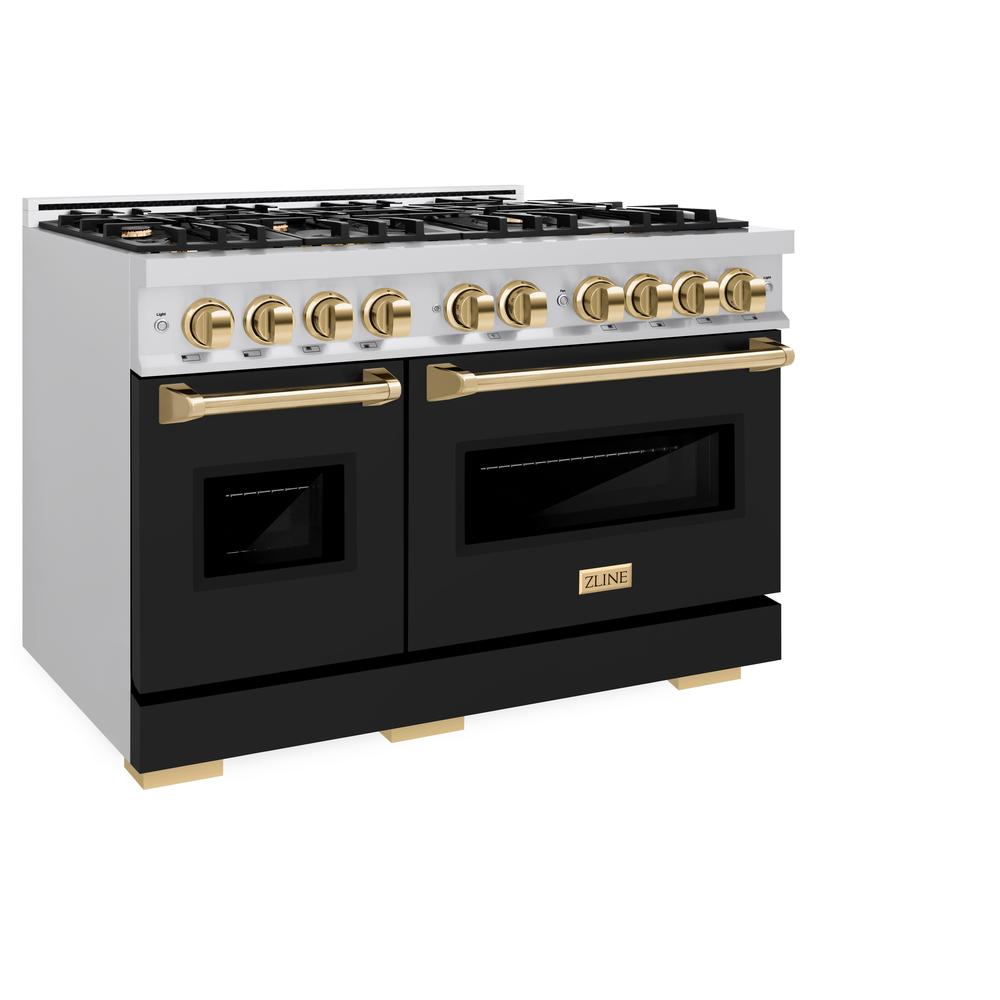 ZLINE Autograph Edition Classic 48-inch range in stainless steel with black matte door and polished gold accents CGRZ-BLM-48-G, view 5
