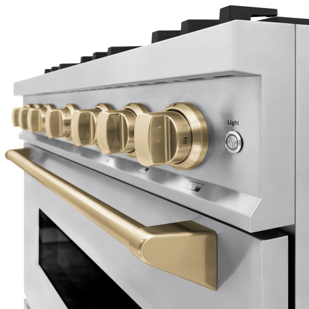 ZLINE Autograph Edition Classic 36-inch range in stainless steel and champagne bronze accents CDRZ-36-CB, detail