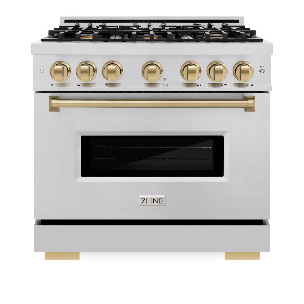 ZLINE Autograph Edition Classic 36-inch range in stainless steel and champagne bronze accents CDRZ-36-CB, front view