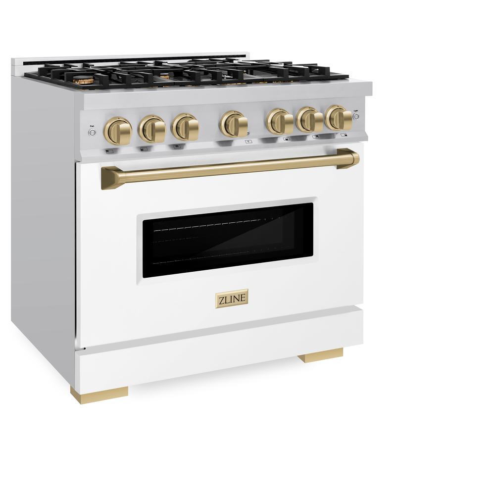 ZLINE Autograph Edition Classic 36-inch range in stainless steel with white matte door and champagne bronze accents CDRZ-WM-36-CB, view 5