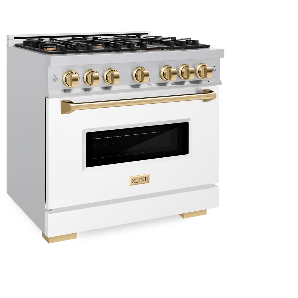 ZLINE Autograph Edition Classic 36-inch range in stainless steel with white matte door and polished gold accents CDRZ-WM-36-G, view 6