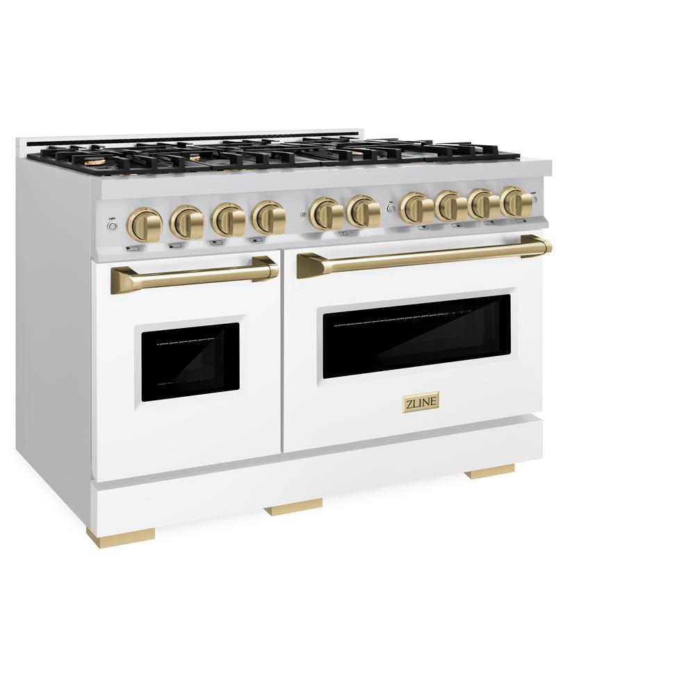 ZLINE Autograph Edition Classic 48-inch range in stainless steel with white matte door and champagne bronze accents CGRZ-WM-48-CB, view 4