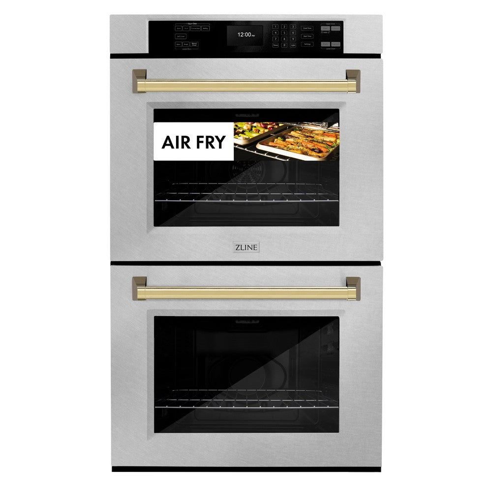 ZLINE Autograph Edition Professional 30-inch wall oven in stainless steel and polished gold accents WADZ-30-G, view 7