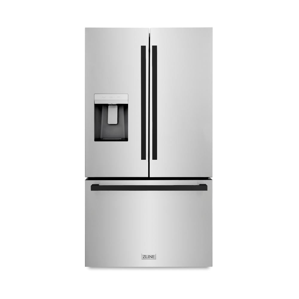 ZLINE Autograph Edition 36-inch refrigerator in fingerprint-resistant stainless steel with bright white interior and matte black accents RSMZ-W-36-FMB