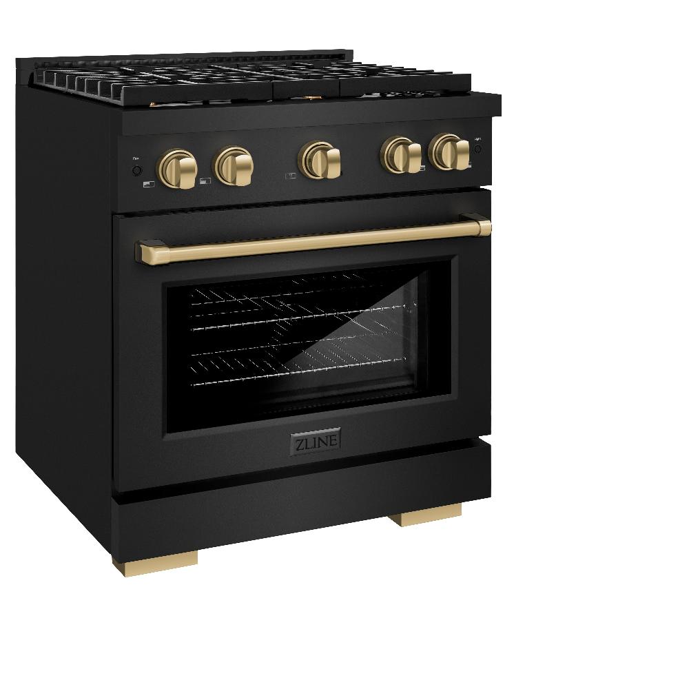 ZLINE Autograph Edition Paramount 30-inch range in black stainless steel and champagne bronze accents SDRBZ-30-CB, view 3
