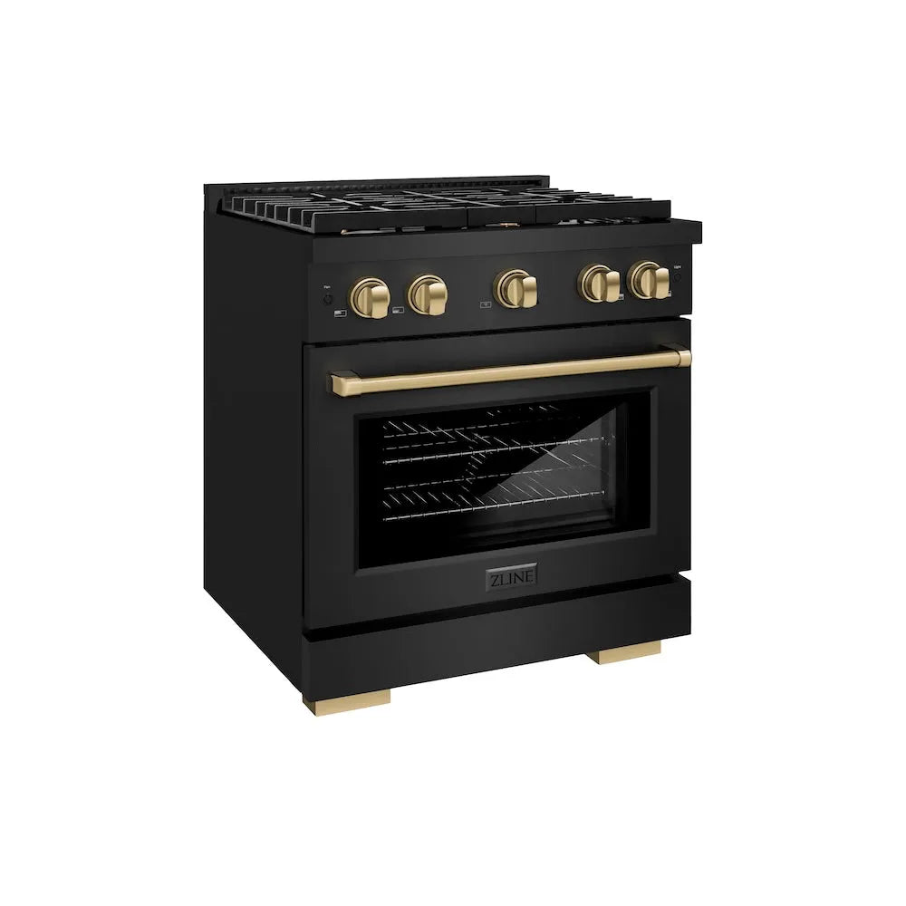 ZLINE Autograph Edition Paramount 30-inch range in black stainless steel and champagne bronze accents SGRBZ-30-CB