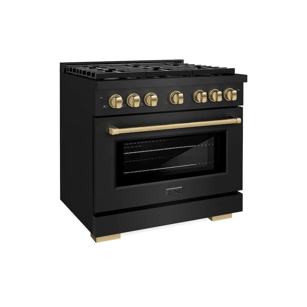ZLINE Autograph Edition Paramount 36-inch range in black stainless steel and champagne bronze accents SGRBZ-36-CB