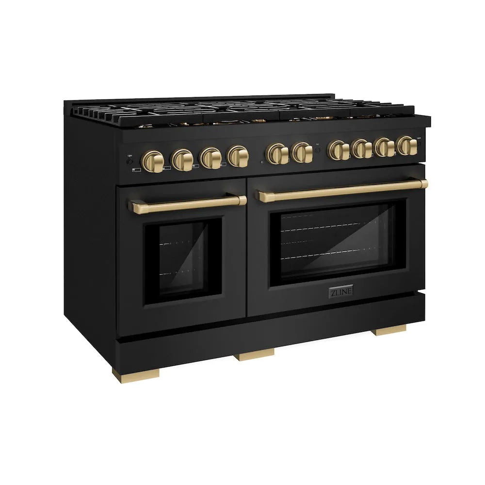 ZLINE Autograph Edition Paramount 48-inch range in black stainless steel and champagne bronze accents SGRBZ-48-CB