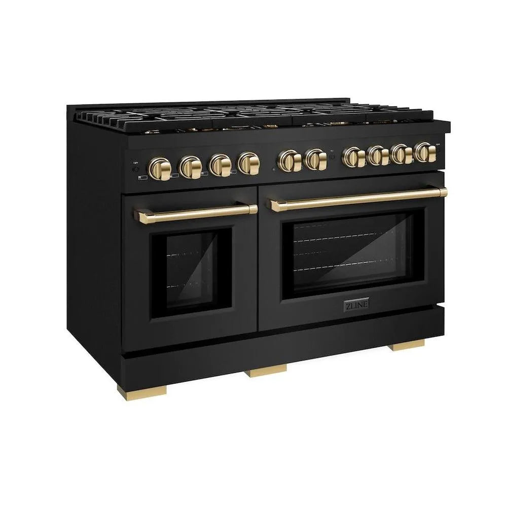 ZLINE Autograph Edition Paramount 48-inch range in black stainless steel and polished gold accents SGRBZ-48-G