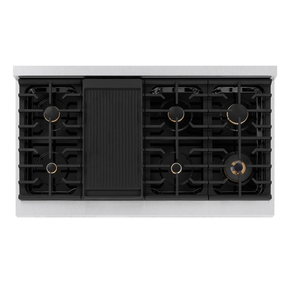 ZLINE Autograph Edition Paramount 48-inch range in satin stainless steel and matte black accents SGRSZ-48-MB, from above
