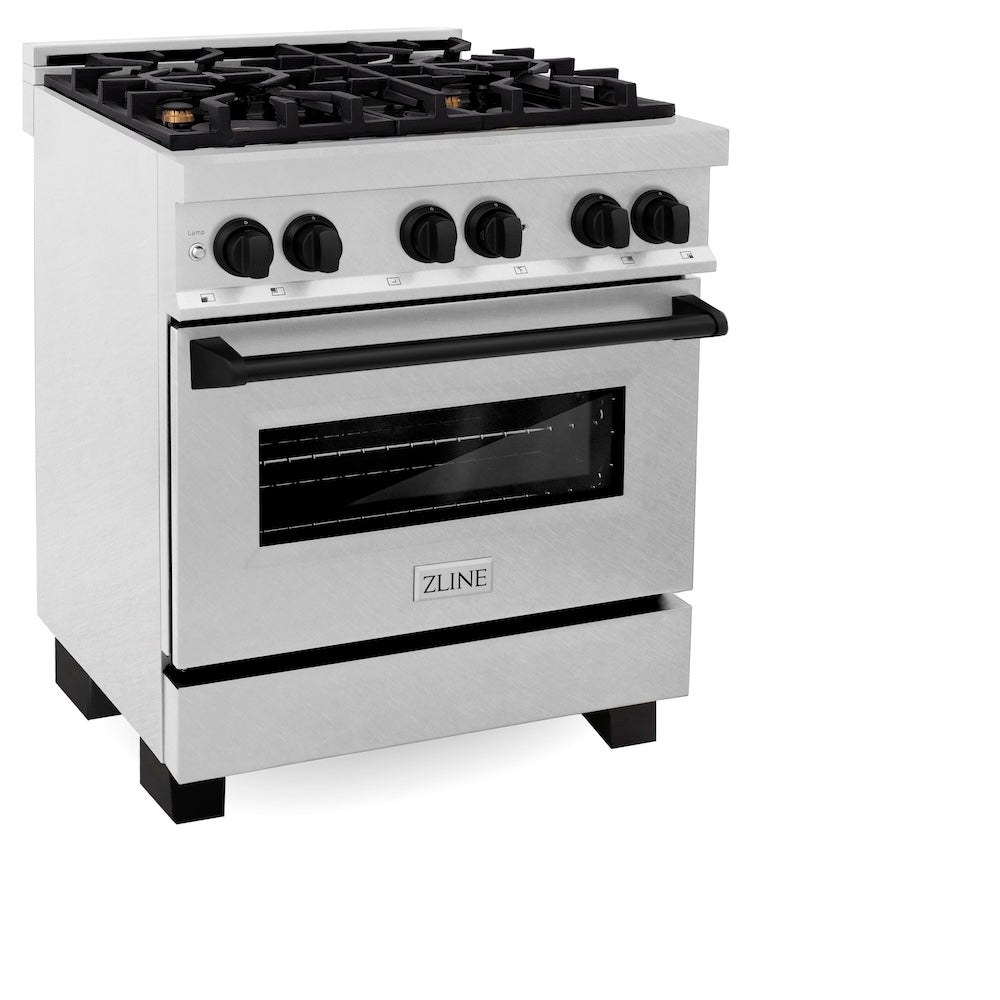 ZLINE Autograph Edition Legacy 30-inch range in satin stainless steel and matte black accents RASZ-SN-30-MB, view 4