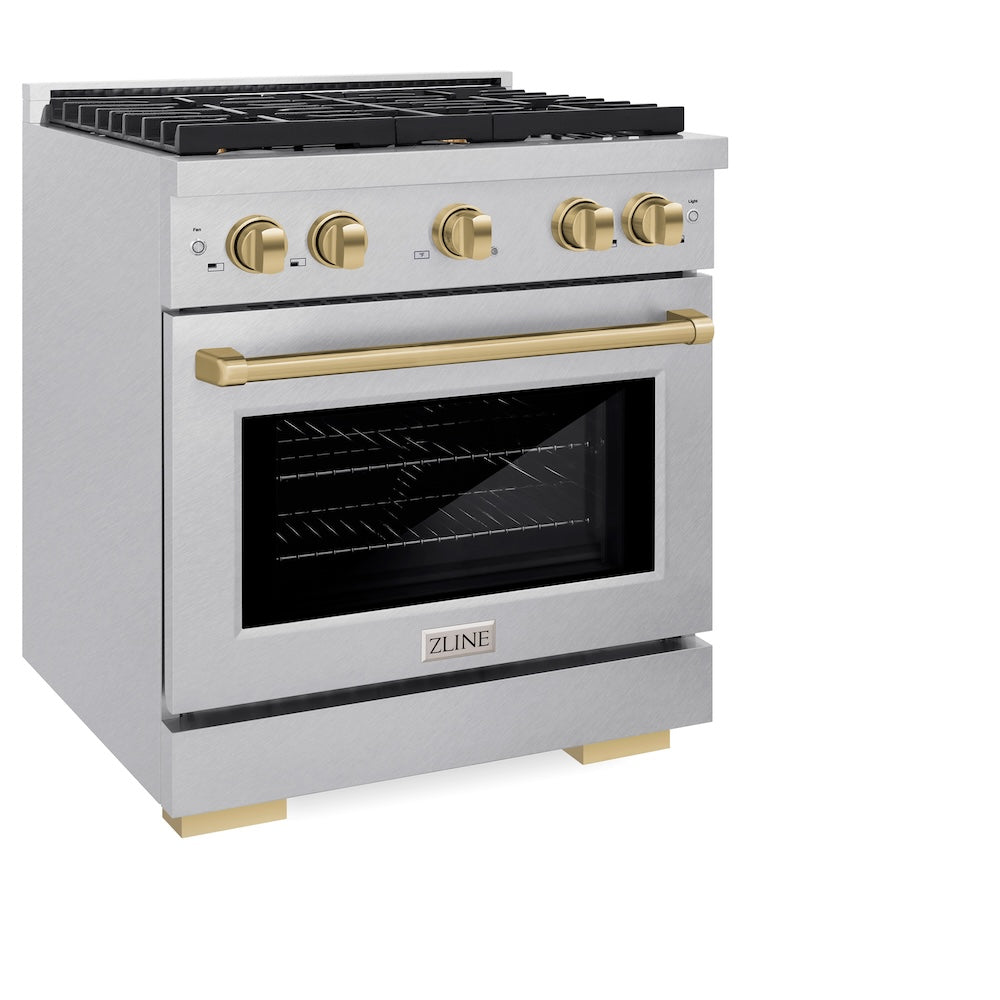ZLINE Autograph Edition Paramount 30-inch range in satin stainless steel and champagne bronze accents SDRSZ-30-CB, view 5