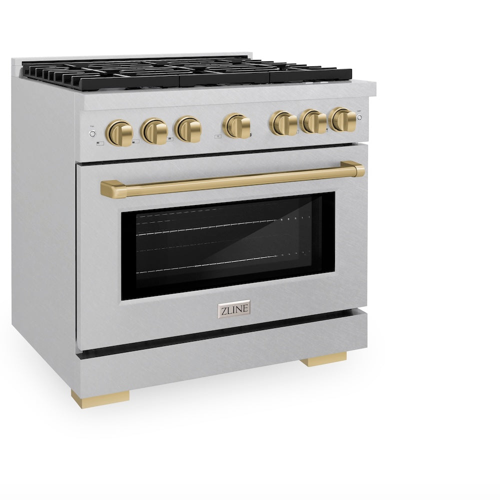 ZLINE Autograph Edition Paramount 36-inch range in satin stainless steel and champagne bronze accents SDRSZ-36-CB, view 5