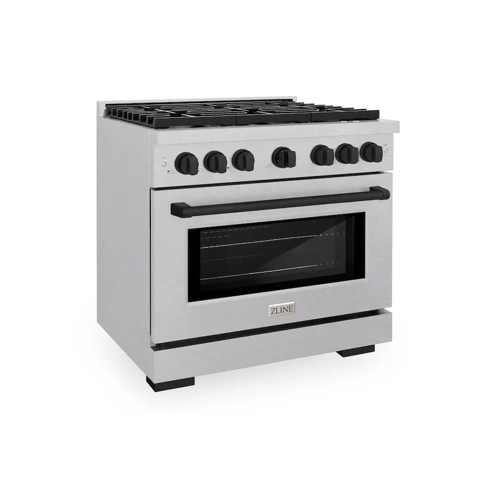 ZLINE Autograph Edition Paramount 36-inch range in satin stainless steel and matte black accents SDRSZ-36-MB