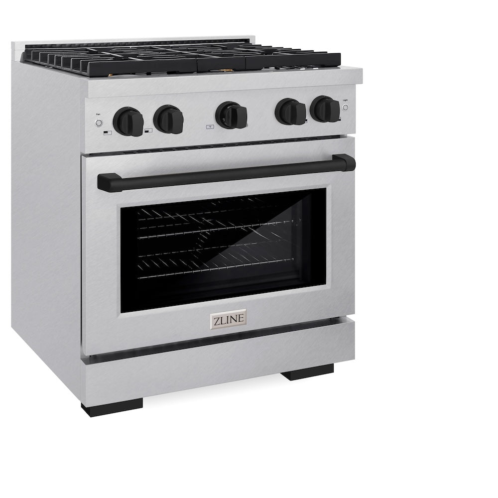 ZLINE Autograph Edition Paramount 30-inch range in satin stainless steel and matte black accents SGRSZ-30-MB, view 6