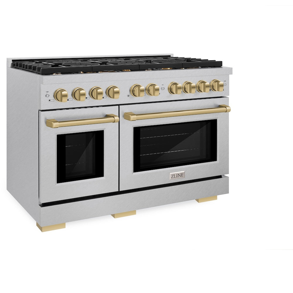ZLINE Autograph Edition Paramount 48-inch range in satin stainless steel and champagne bronze accents SGRSZ-48-CB, view 5