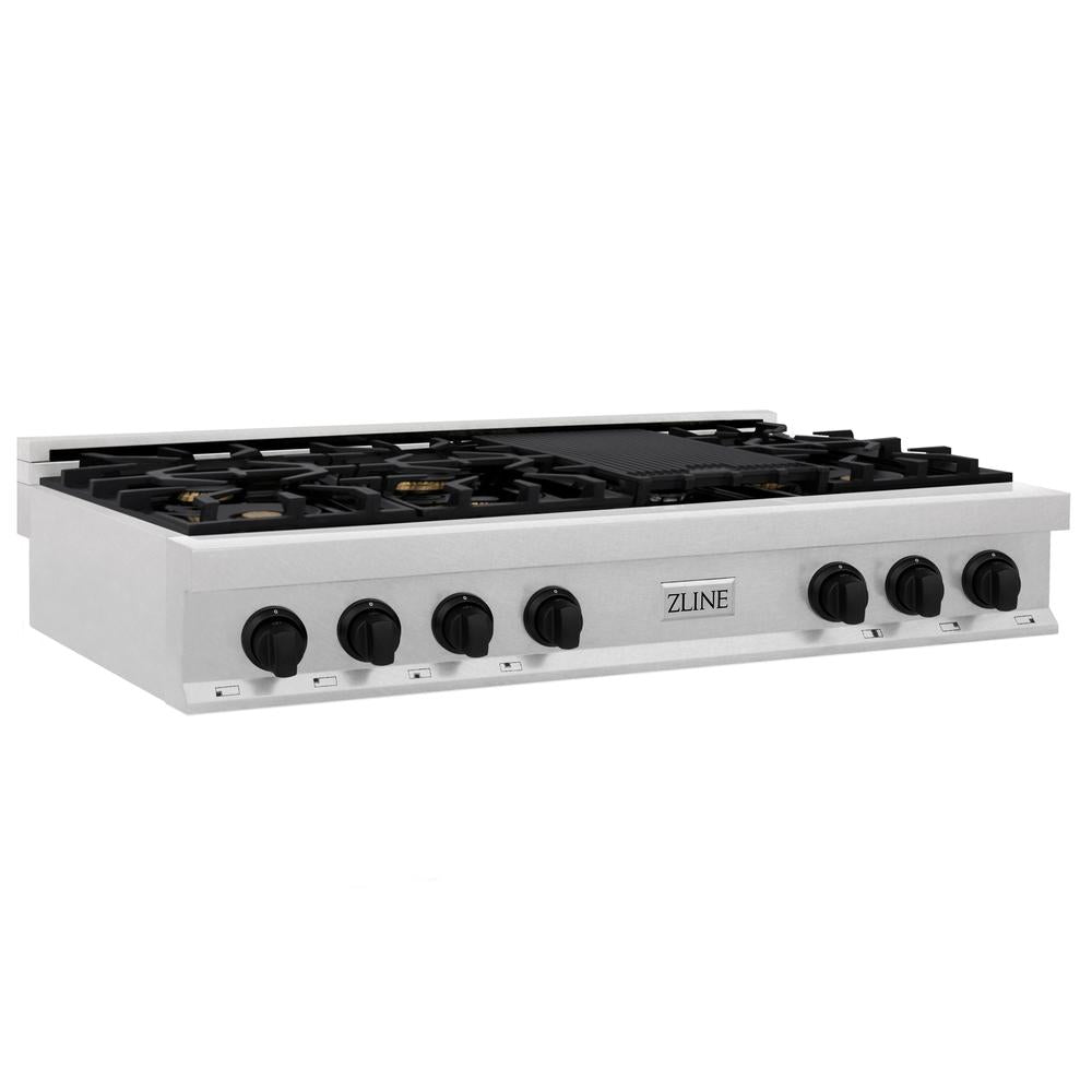 ZLINE Autograph Edition Legacy 48-inch rangetop in satin stainless steel and matte black accents RTSZ-48-MB