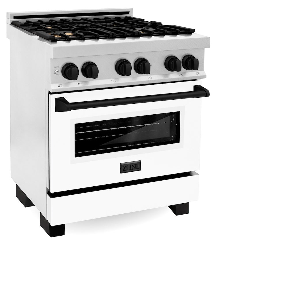 ZLINE Autograph Edition Legacy 30-inch range in satin stainless steel with white matte door and matte black accents RASZ-WM-30-MB, view 6
