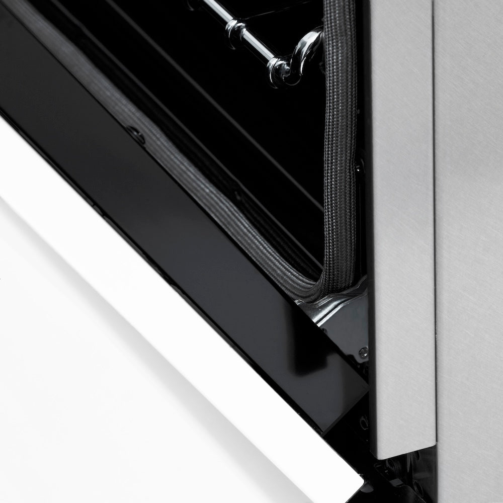 ZLINE Autograph Edition Legacy 48-inch range in satin stainless steel with white matte door and champagne bronze accents RASZ-WM-48-CB, detail