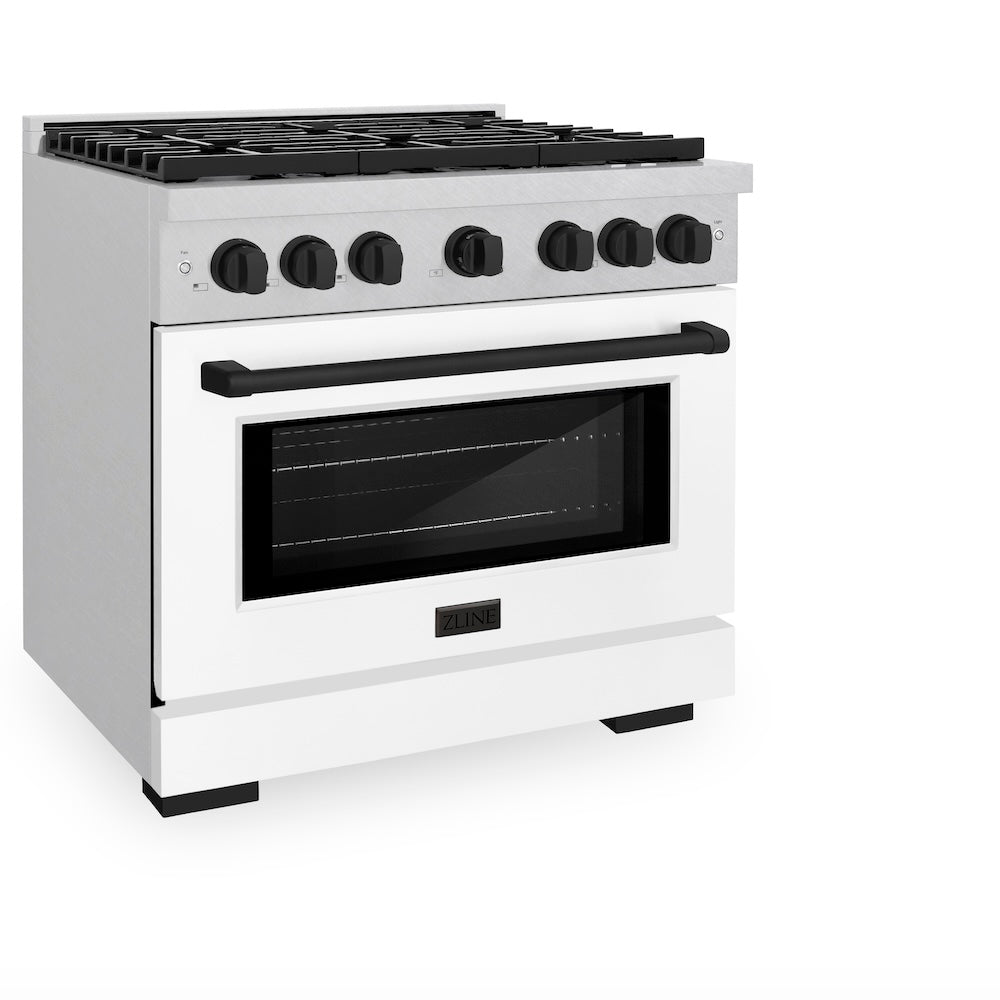 ZLINE Autograph Edition Paramount 36-inch range in satin stainless steel with white matte door and matte black accents SDRSZ-WM-36-MB, view 5