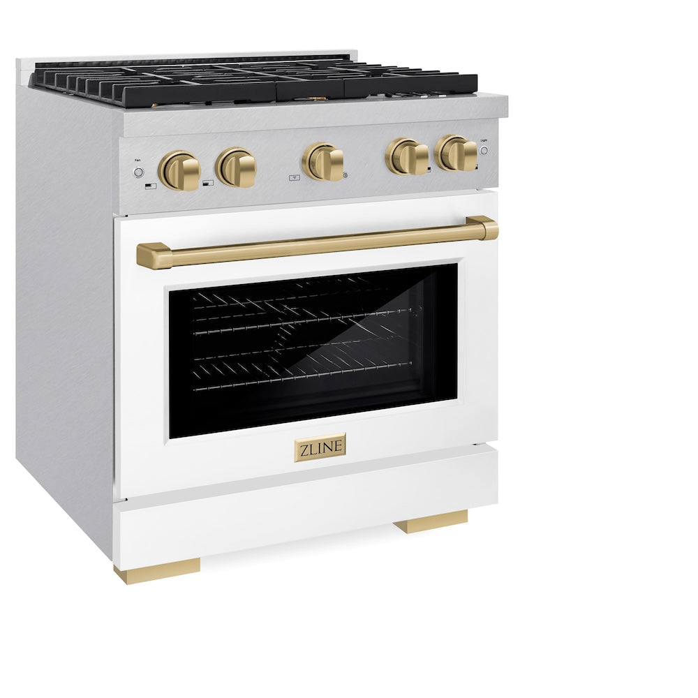 ZLINE Autograph Edition Paramount 30-inch range in satin stainless steel with white matte door and champagne bronze accents SGRSZ-WM-30-CB, view 5