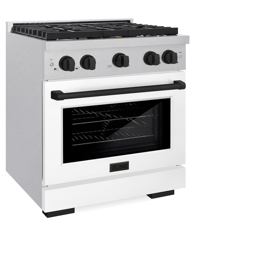 ZLINE Autograph Edition Paramount 30-inch range in satin stainless steel with white matte door and matte black accents SGRSZ-WM-30-MB, view 5