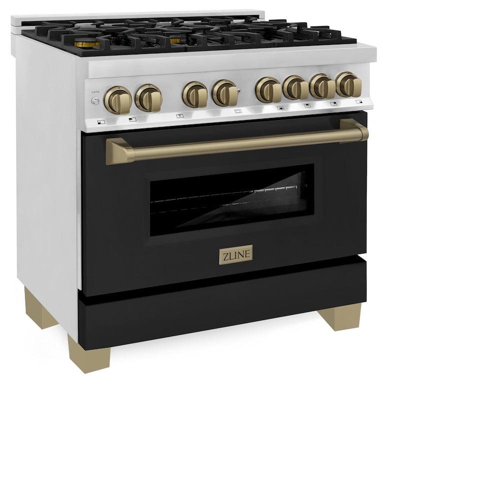 ZLINE Autograph Edition Legacy 36-inch range in stainless steel with black matte door and champagne bronze accents RAZ-BLM-36-CB, view 3