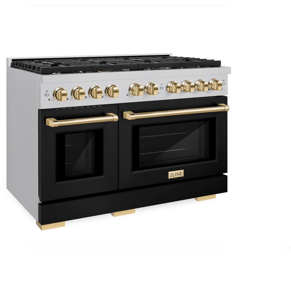 ZLINE Autograph Edition Paramount 48-inch range in stainless steel with black matte door and polished gold accents SDRZ-BLM-48-G, view 3