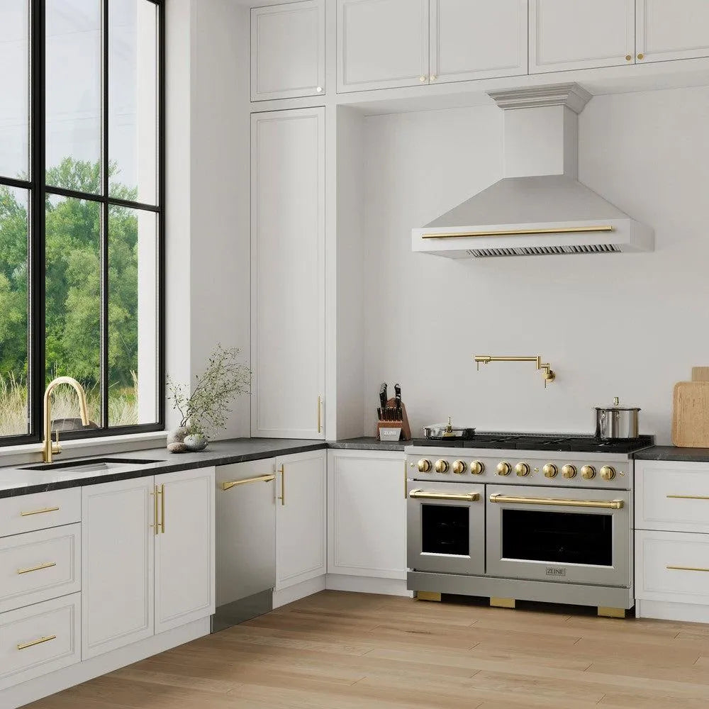 ZLINE Autograph Edition Paramount 48-inch range in stainless steel and polished gold accents SGRZ-48-G, view 2