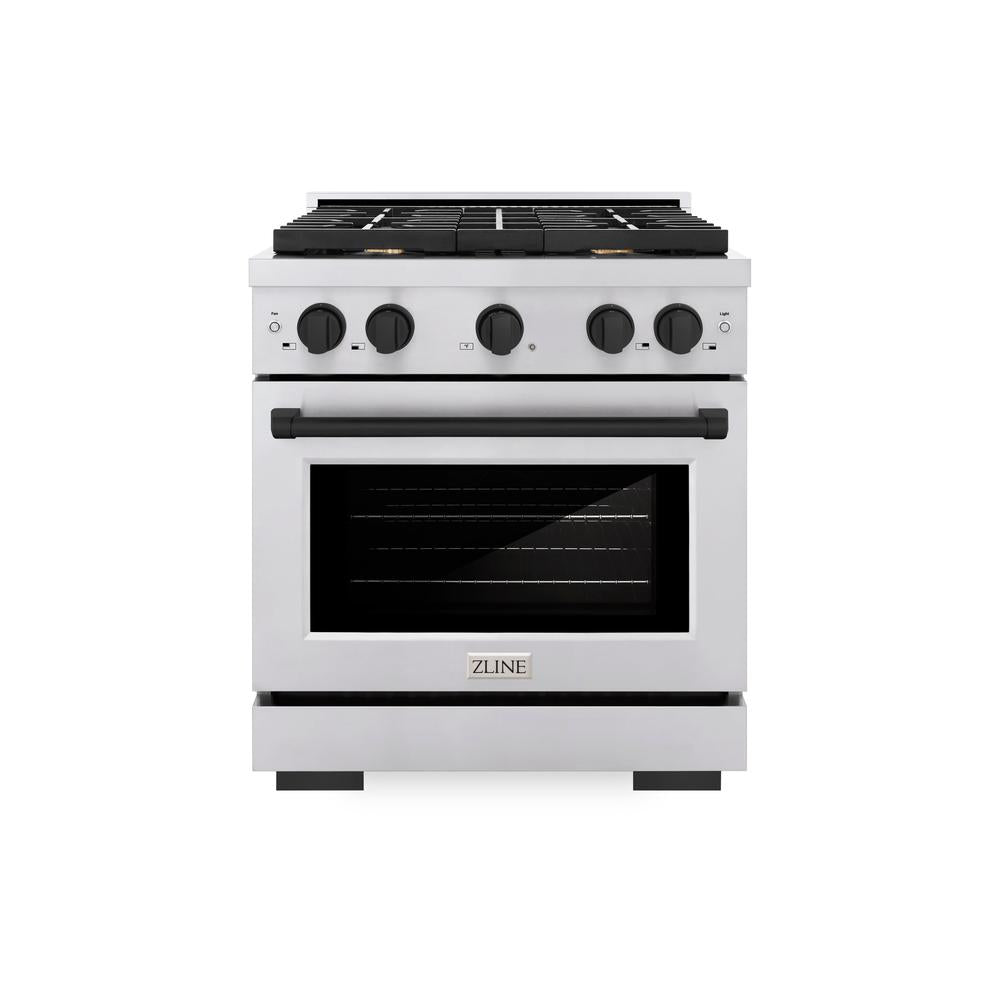 ZLINE Autograph Edition Paramount 30-inch range in stainless steel and matte black accents SDRZ-30-MB, front view