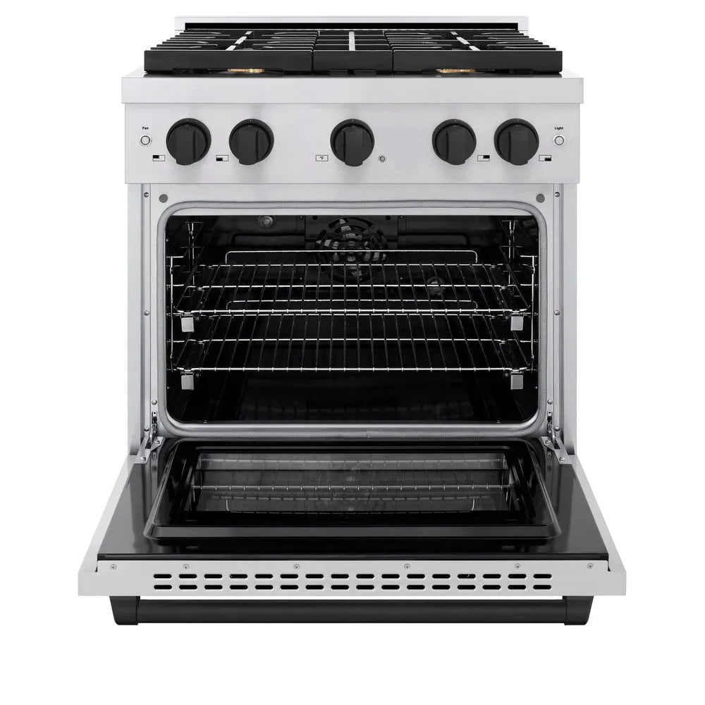 ZLINE Autograph Edition Paramount 30-inch range in stainless steel and matte black accents SDRZ-30-MB, front view
