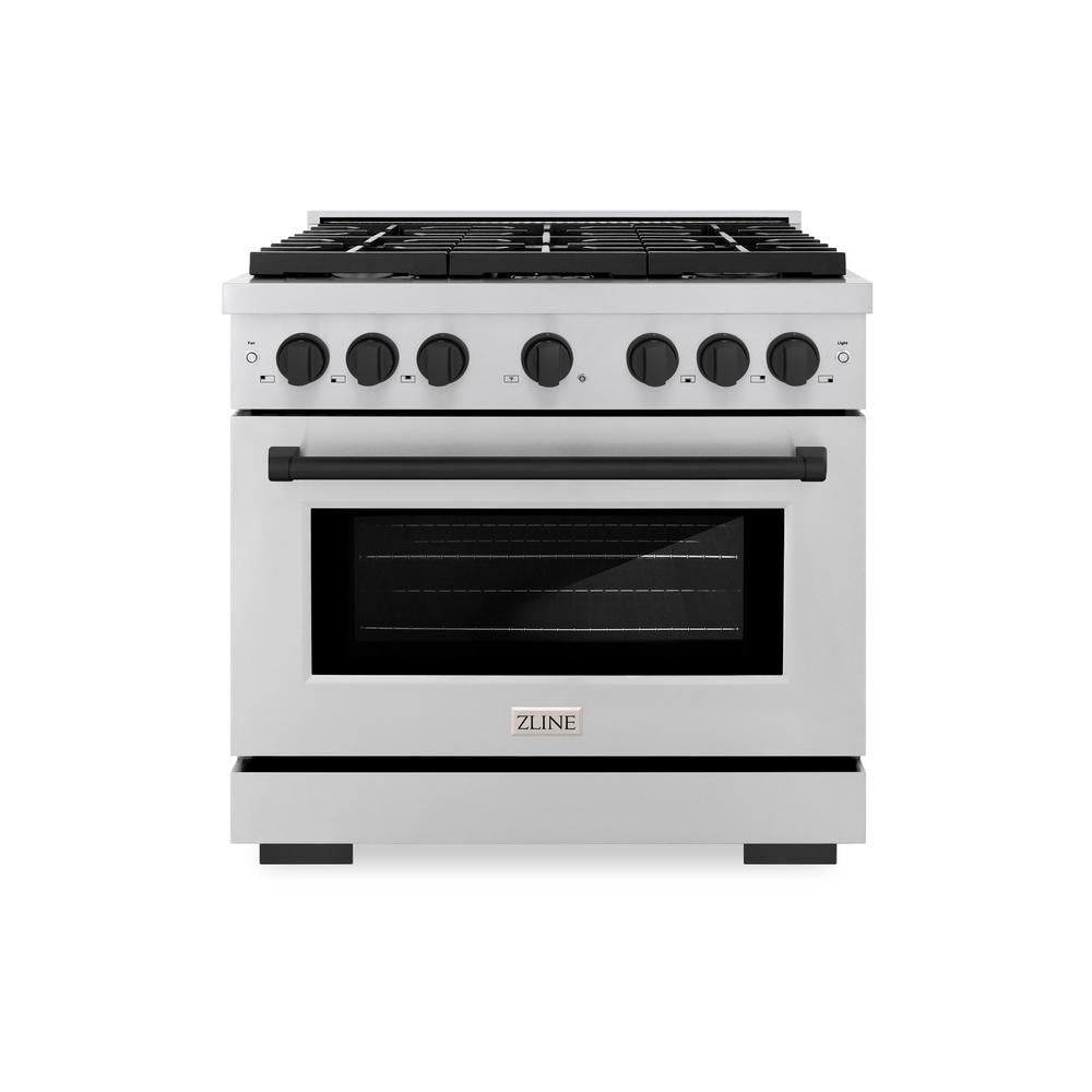 ZLINE Autograph Edition Paramount 36-inch range in stainless steel and matte black accents SDRZ-36-MB, front view