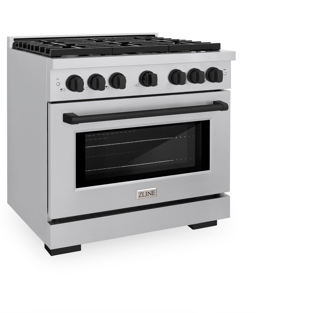 ZLINE Autograph Edition Paramount 36-inch range in stainless steel and matte black accents SDRZ-36-MB, view 3