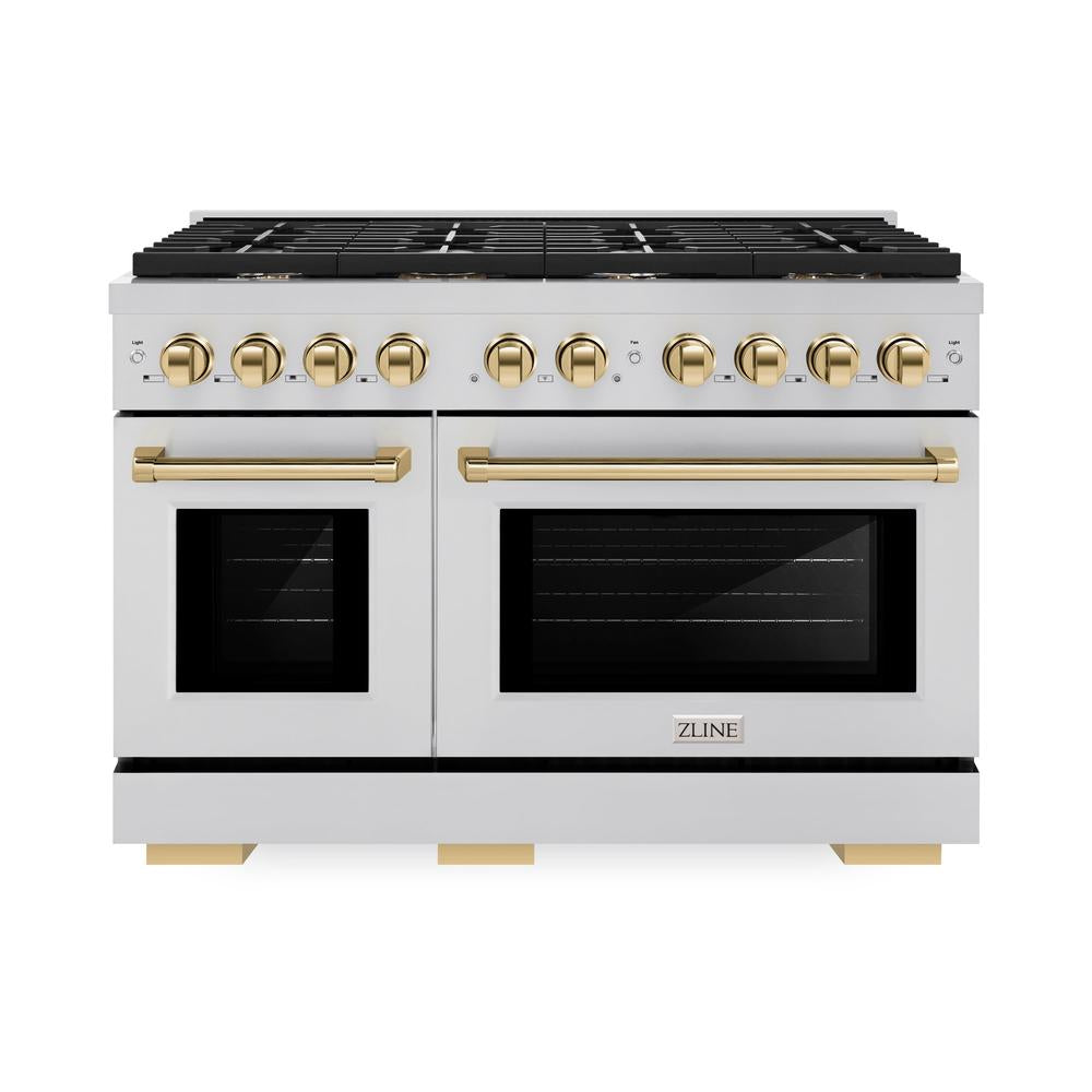 ZLINE Autograph Edition Paramount 48-inch range in stainless steel and polished gold accents SDRZ-48-G, front view