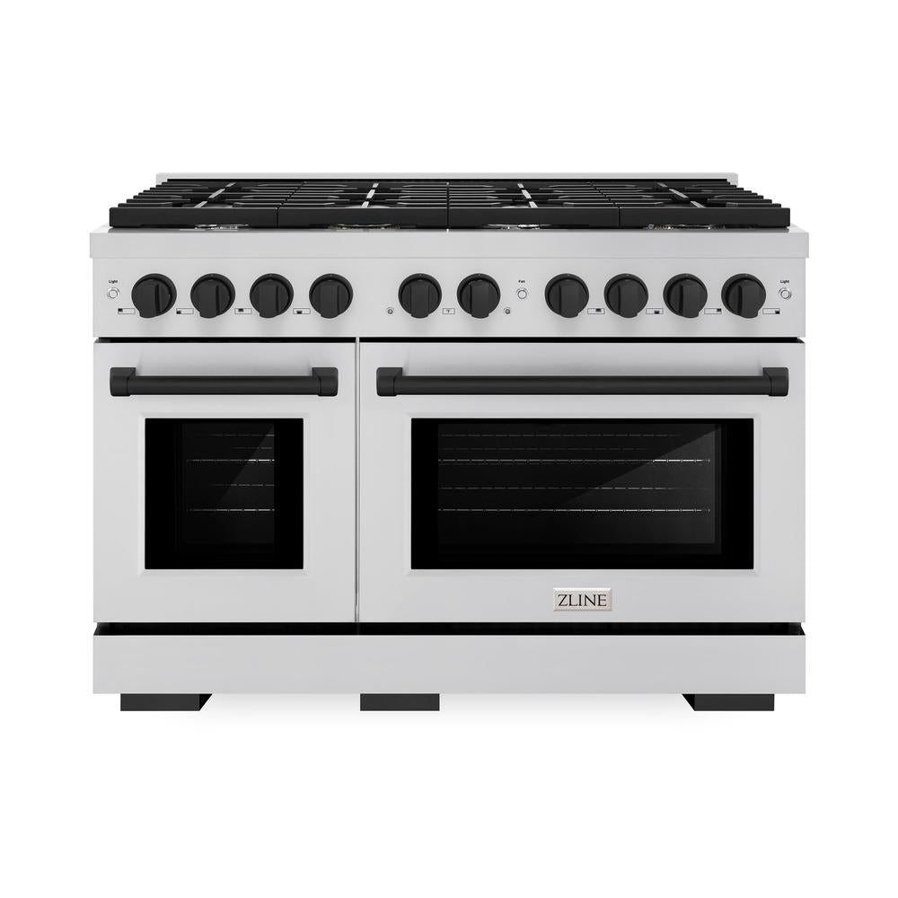 ZLINE Autograph Edition Paramount 48-inch range in stainless steel and matte black accents SDRZ-48-MB, front view