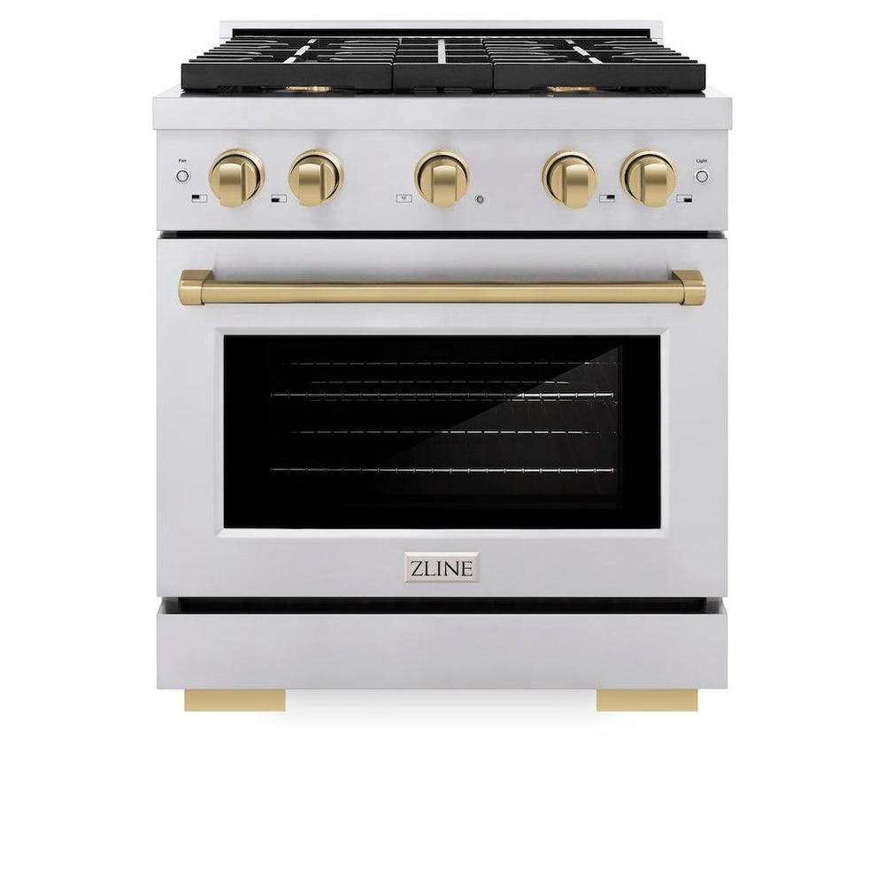 ZLINE Autograph Edition Paramount 30-inch range in stainless steel and champagne bronze accents SGRZ-30-CB, front view
