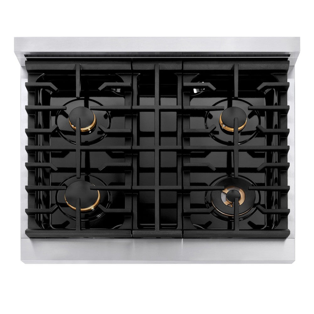 ZLINE Autograph Edition Paramount 30-inch range in stainless steel and champagne bronze accents SGRZ-30-CB, from above