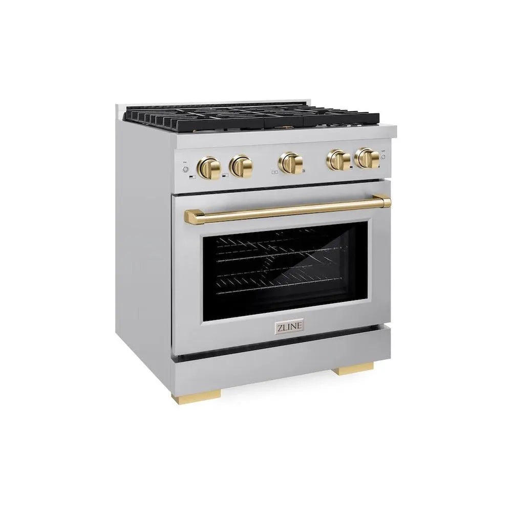 ZLINE Autograph Edition Paramount 30-inch range in stainless steel and polished gold accents SGRZ-30-G