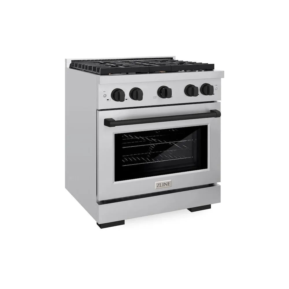 ZLINE Autograph Edition Paramount 30-inch range in stainless steel and matte black accents SGRZ-30-MB