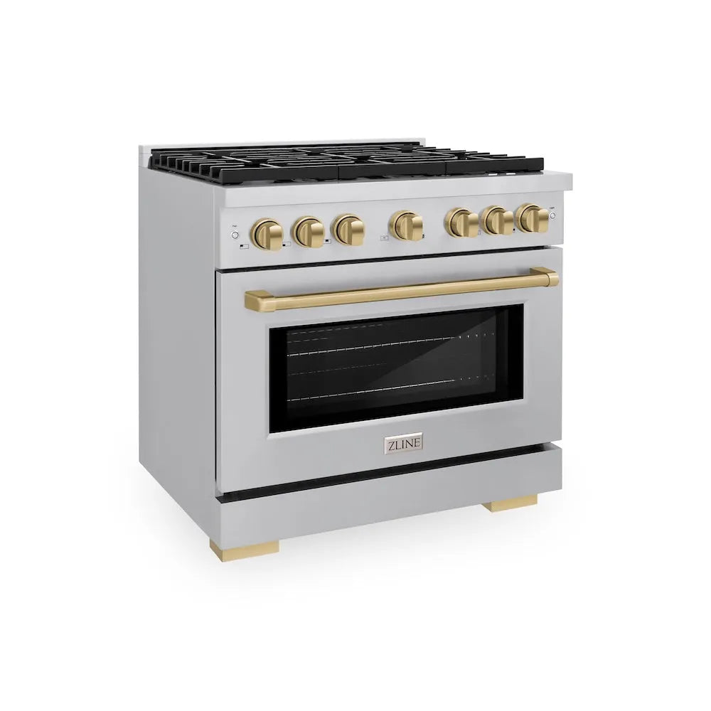 ZLINE Autograph Edition Paramount 36-inch range in stainless steel and champagne bronze accents SGRZ-36-CB
